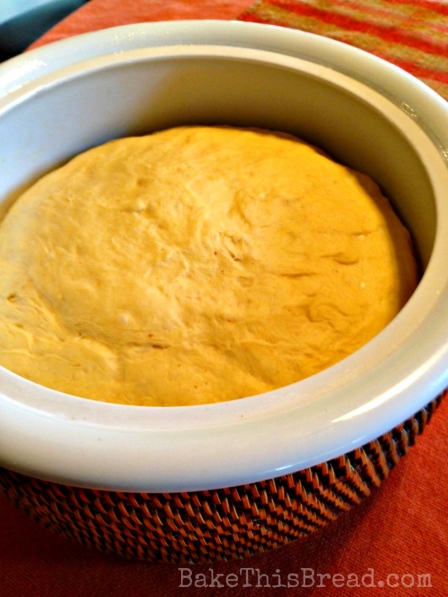 Pumpkin Bread Dough at end of First Rise Bake This Bread