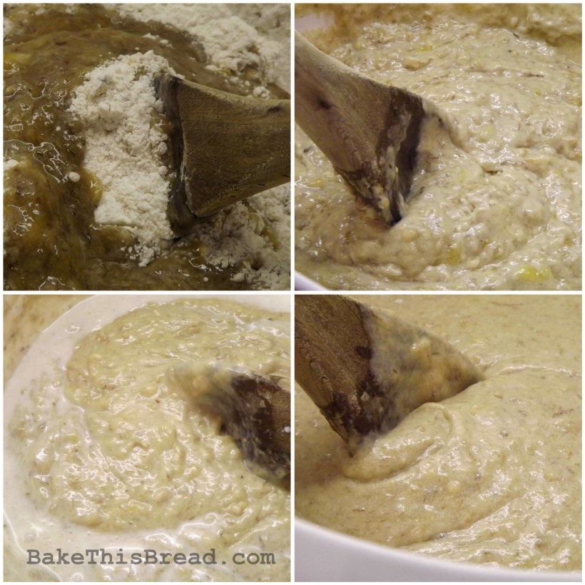 Stirring Banana Bread Batter with a Wooden spoon Bake This Bread