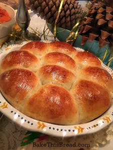 Buttermilk Biscuits yeasted in a round ceramic baking dish by bake this bread